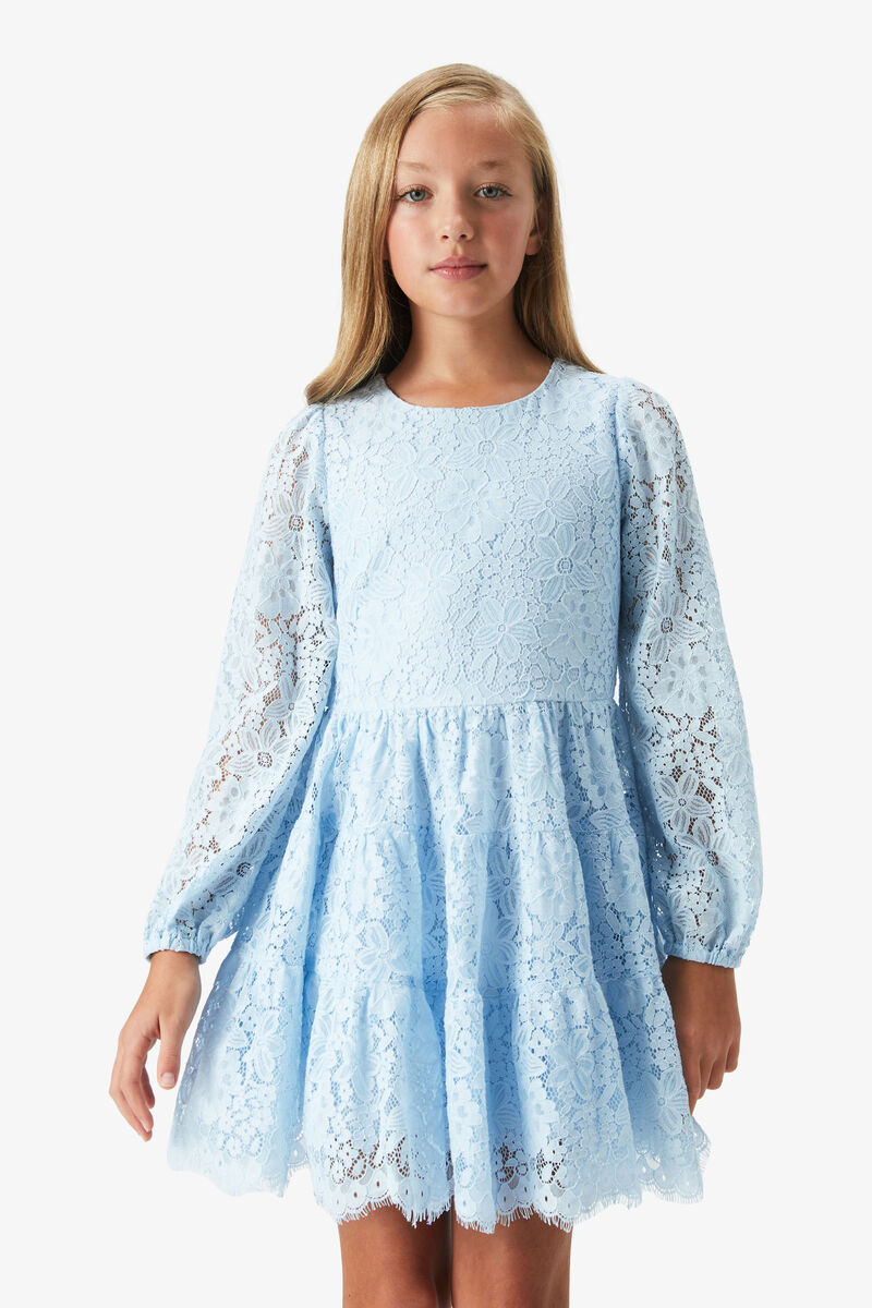 GIRLS SIENNA TIERED LACE DRESS IN SKY BLUE