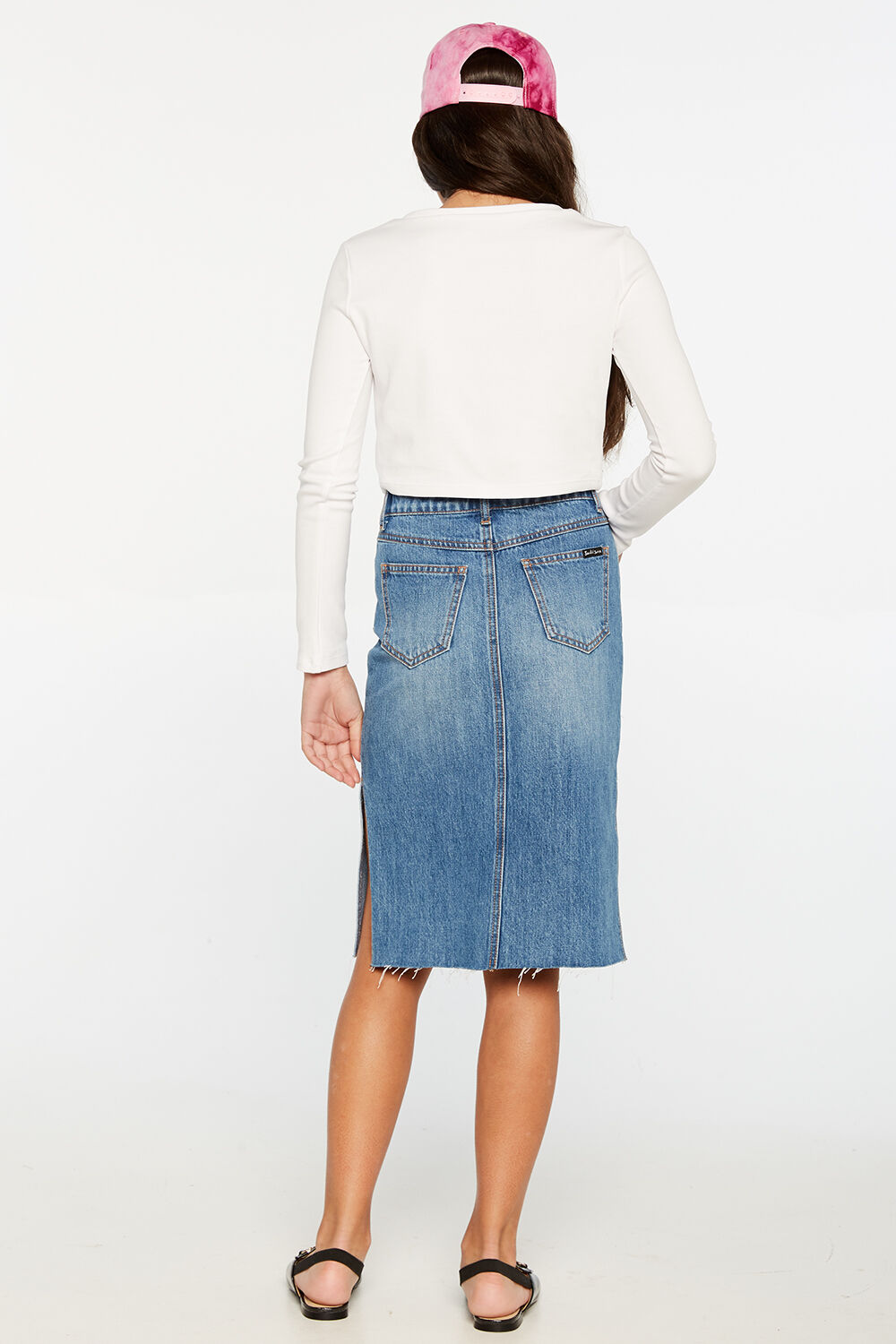 Tween Girl Denim Midi Skirt In Vintage